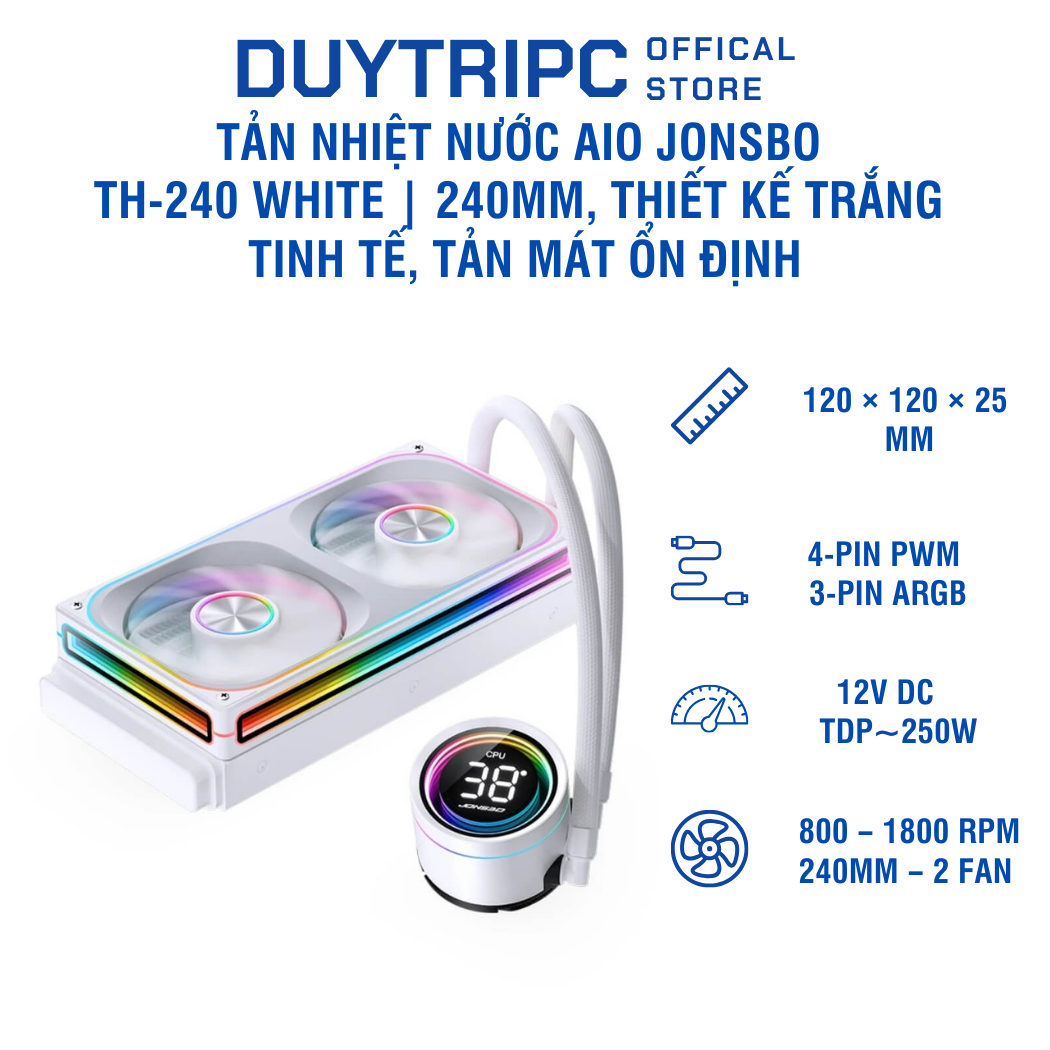 Tản nhiệt nước AIO Jonsbo TH-240 White | 240mm, thiết kế trắng tinh tế, tản mát ổn định